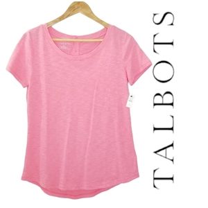 TALBOTS Coral Pink Button Detail Short Sleeve Round Hem Crewneck Tee XS-S NWT